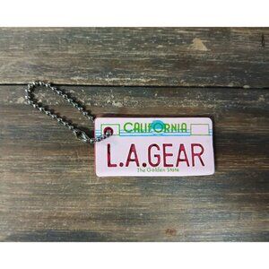 L.A. Gear License Plate Keychain California Golden State Acrylic Rubber Vtg Tag